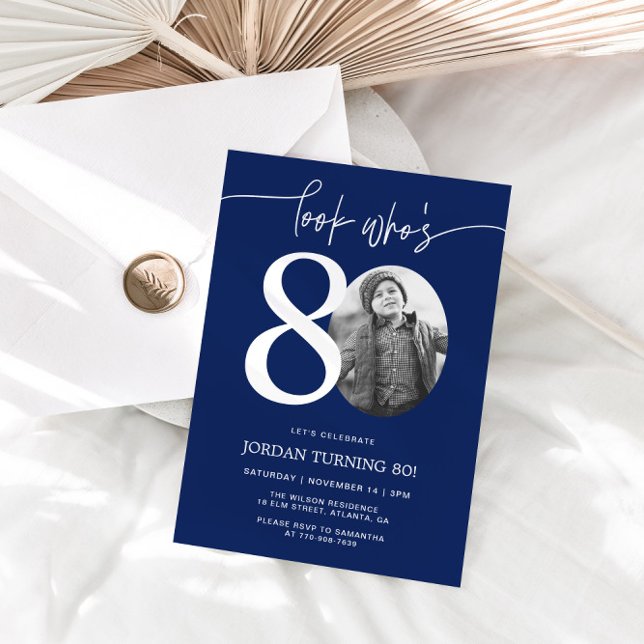 Look Who's 80 | Navy 80th Birthday Invite (Creator Uploaded)