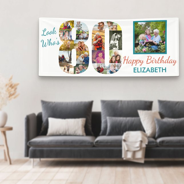 Look Who's 80 Photo Collage 80th Birthday Party Banner (Creator Uploaded)