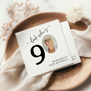 Look Who's 90! Modern Photo 90th Birthday Napkin