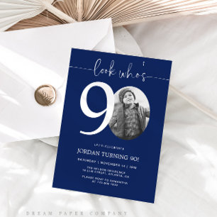 Look Who's 90   Navy 90th Birthday Invite