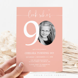 Look Who's 90   Pink 90th Birthday Invite