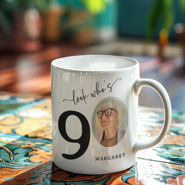 'Look Who's 90' Stylish 90th Birthday Coffee Mug (Creator Uploaded)