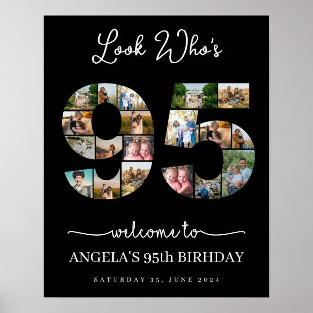 look who's 95 milestone birthday photo collage poster (Front)