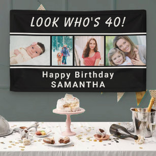 Look Who's Any Age 4 Photo Black Birthday Banner