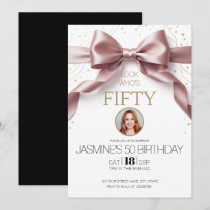 Look Who's Fifty Elegant 50 Birthday Photo Bow Invitation
