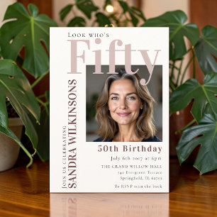 Look Who's Fifty Photo modern birthday Invitation