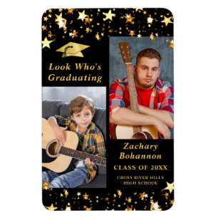LOOK WHO'S GRADUATING Black Gold Stars Photo Magnet
