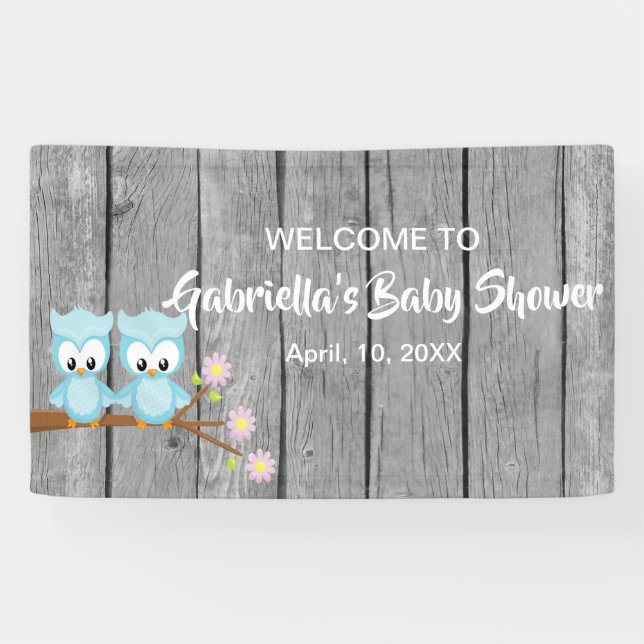 Look Who's Having Twin Boys Baby Shower Owl Banner (Horizontal)