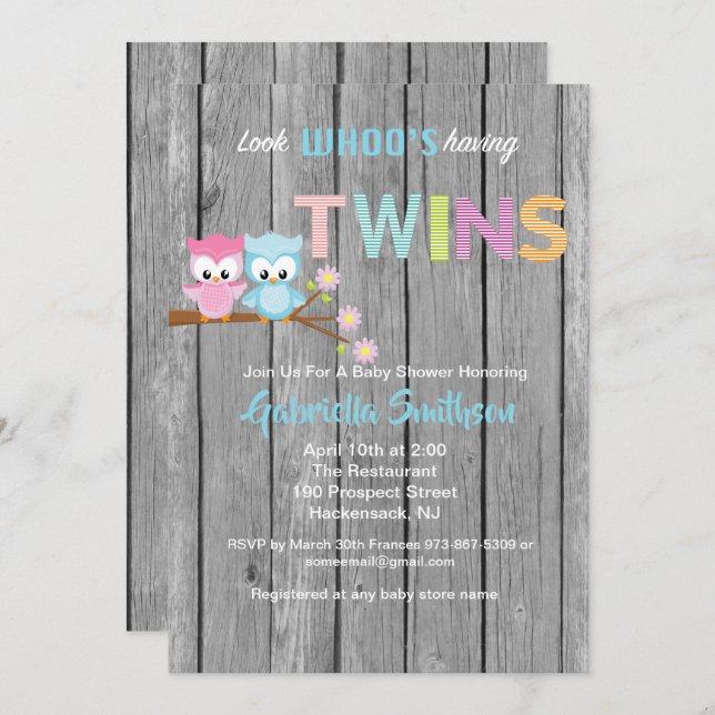 Look Who's Having Twins Baby Shower Card (Front/Back)