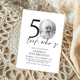 Look Who's Modern Simple Photo 50th Birthday Invitation