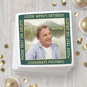 Look Who's Retired Green Retirement Party Photo Napkin