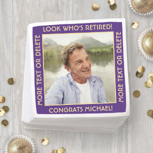 Look Who's Retired Purple Retirement Party Photo Napkin