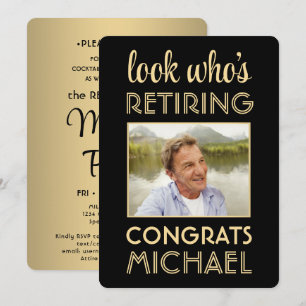 Look Who's Retiring Black & Gold Photo Retirement Invitation