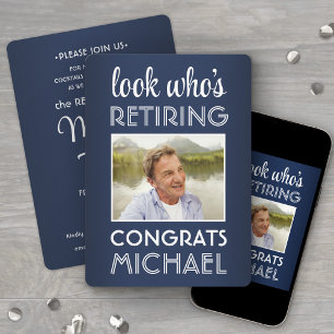 Look Who's Retiring Navy & White Retirement Photo Invitation