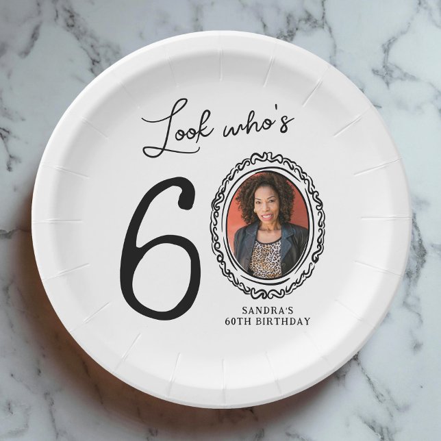 Look Who's Sixty Photo 60th Birthday Paper Plate (Creator Uploaded)
