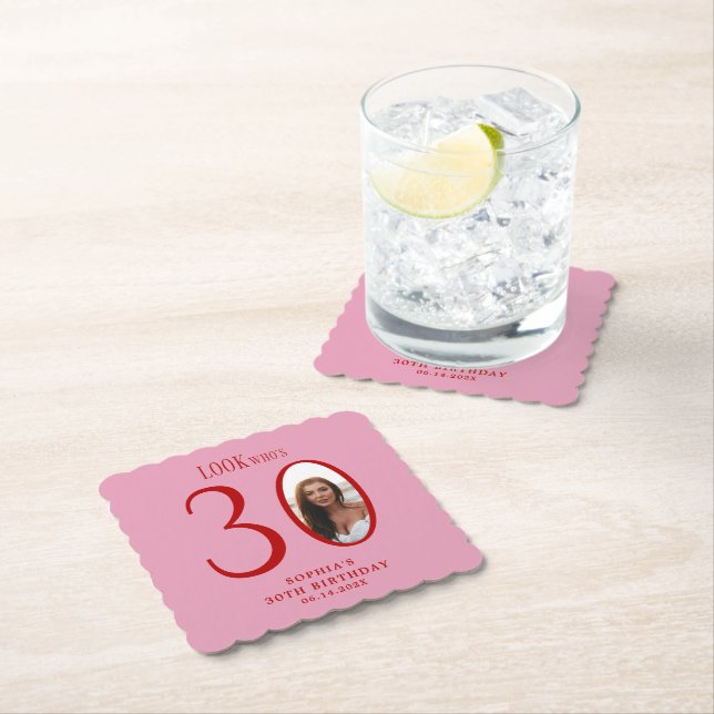 Look Who's Thirty Minimal Photo 30th Birthday Paper Coaster (Insitu)