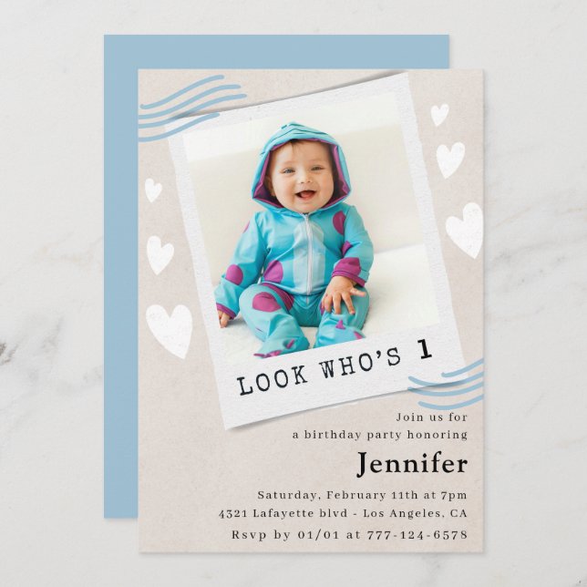  Look who's turning 1st birthday invitations (Front/Back)