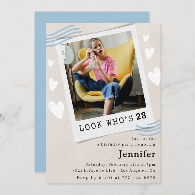  Look who's turning 28th birthday invitations (Front/Back)