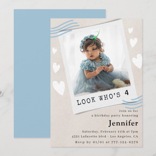  Look who's turning 4th birthday invitations (Front/Back)