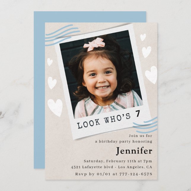  Look who's turning 7th birthday invitations (Front/Back)
