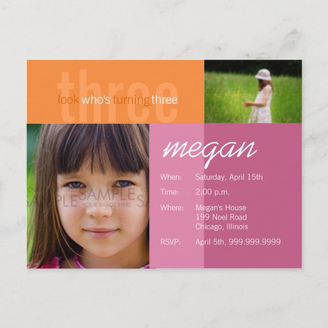 look who's turning three • Birthday Invitation Postcard (Front)