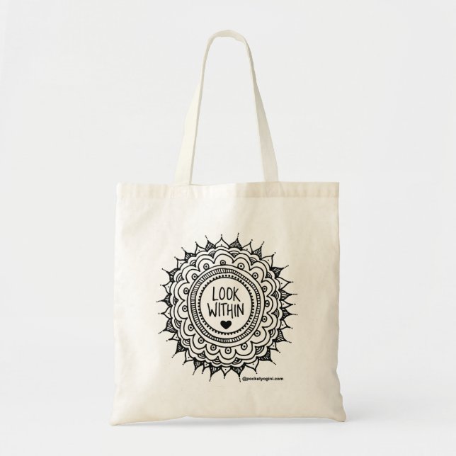 Look Within Mandala Grocery Bag Black Print (Front)