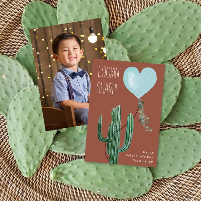 Lookin Sharp Cactus Blue Classroom Valentine Photo Card (Creator Uploaded)