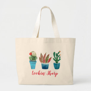 Lookin' Sharp Fashionable Cactus Plants   Floral Large Tote Bag