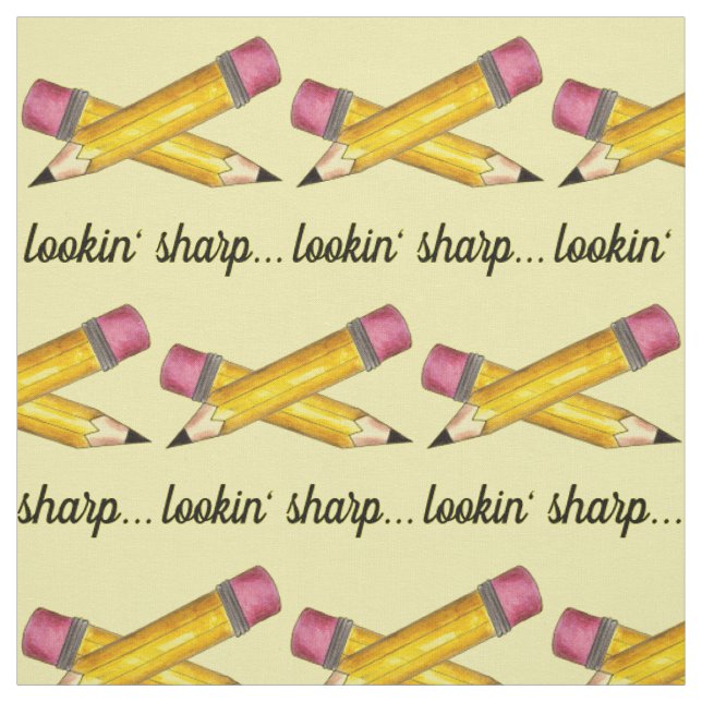 Lookin' Sharp Yellow #2 Pencil School Writing Fabric (Swatch)