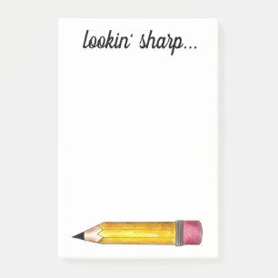 Lookin' Sharp Yellow #2 Pencil School Writing Post-it Notes