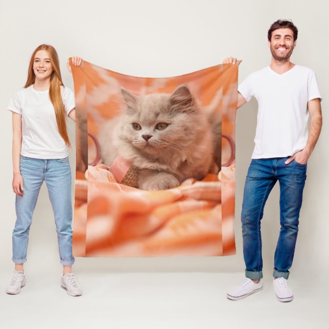 Looking Cute Cat with Beautiful Eyes Custom Image  Fleece Blanket (In Situ)
