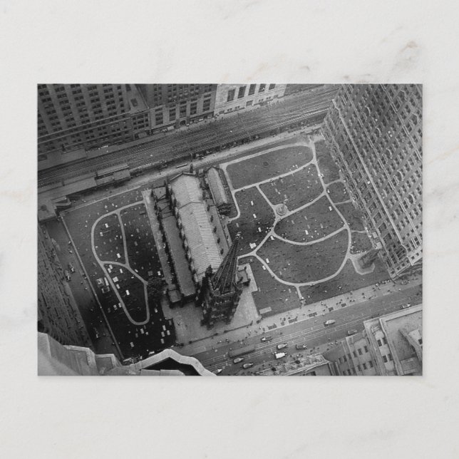 Looking Down on Trinity Church and Cemetery Aerial Postcard (Front)