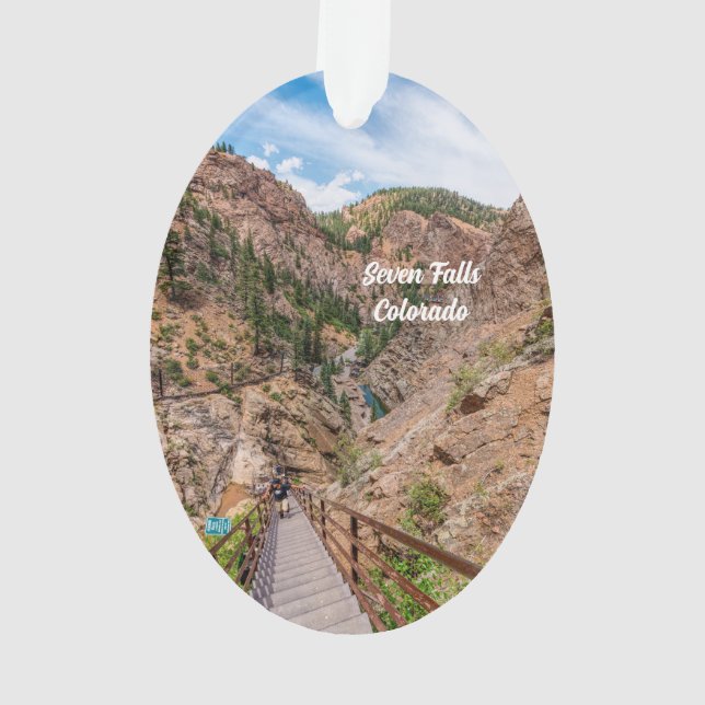 Looking Down Seven Falls Stairs Oval Ornament (Back)