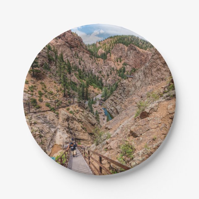 Looking Down Seven Falls Stairs Paper Plates (Front)
