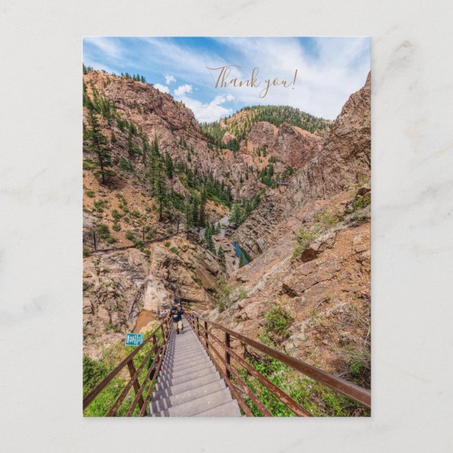 Looking Down Seven Falls Stairs Thank You Postcard (Front)