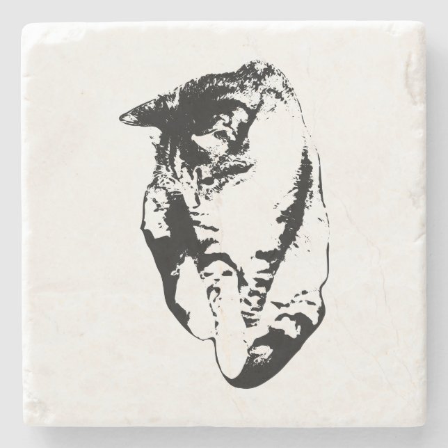 Looking Down Tabby Cat Monochrome Coaster (Front)