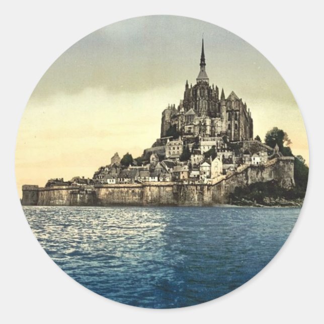 Looking east at high water, Mont St. Michel, Franc Classic Round Sticker (Front)