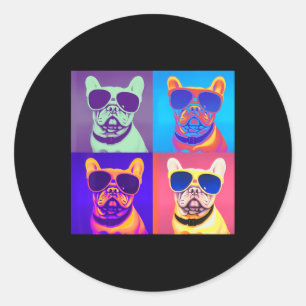 Looking French Bulldog Wearing Sunglasses Pop Art Classic Round Sticker