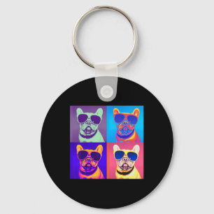 Looking French Bulldog Wearing Sunglasses Pop Art  Key Ring