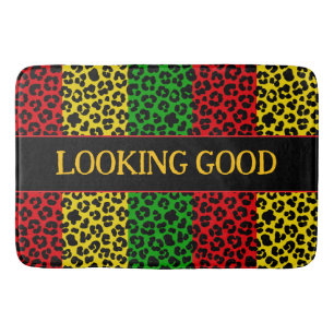 Looking Good Quote Rasta Leopard Print Bath Mat