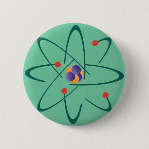 Looking InTime. Atoms On Sea Green Background. Sci 6 Cm Round Badge