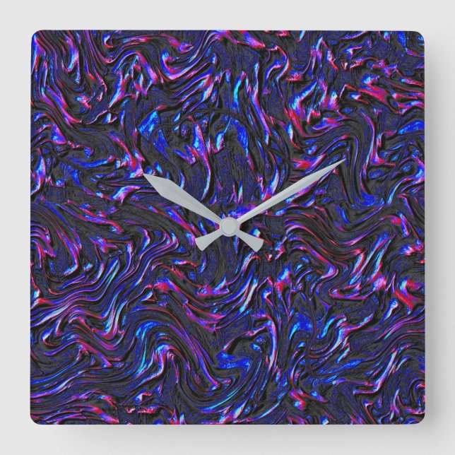 Looking like blue and pink textured of wall square wall clock (Front)