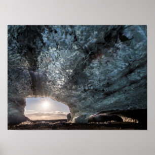 Looking out an ice cave, Iceland Poster