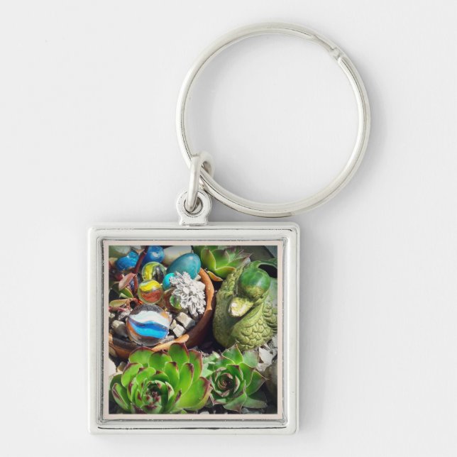 Looking Pretty Duck and Succulent Plants Key Ring (Front)