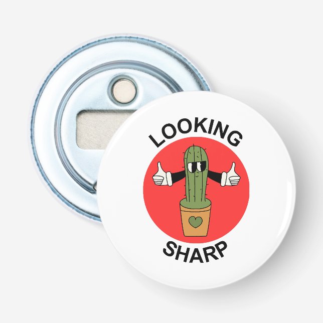 Looking Sharp Cactus Pun Bottle Opener (Front)
