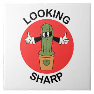 Looking Sharp Cactus Pun Ceramic Tile