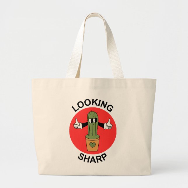 Looking Sharp Cactus Pun Large Tote Bag (Front)