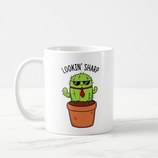 Looking Sharp Funny Cactus Pun  Coffee Mug (Left)