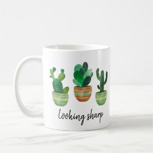 Looking Sharp Watercolor Green Cactus Botanical Coffee Mug
