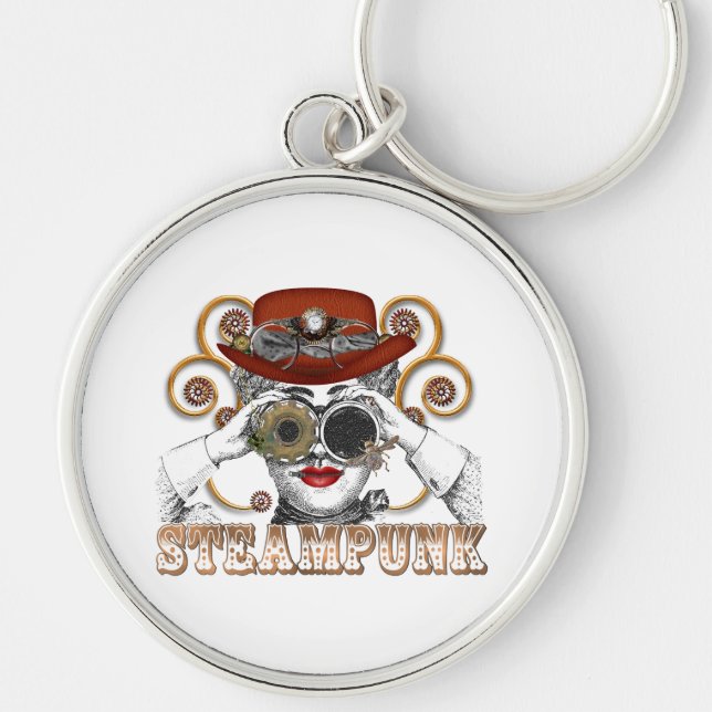 looking steampunked steampunk collage art key ring (Front)